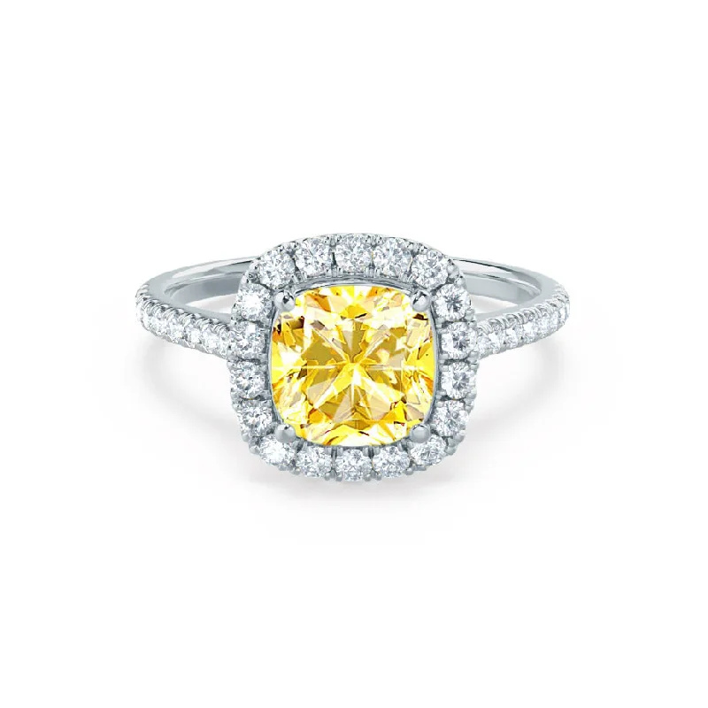 VIOLETTE - Chatham® Cushion Yellow Sapphire & Diamond 18k White Gold Petite Halo Ring