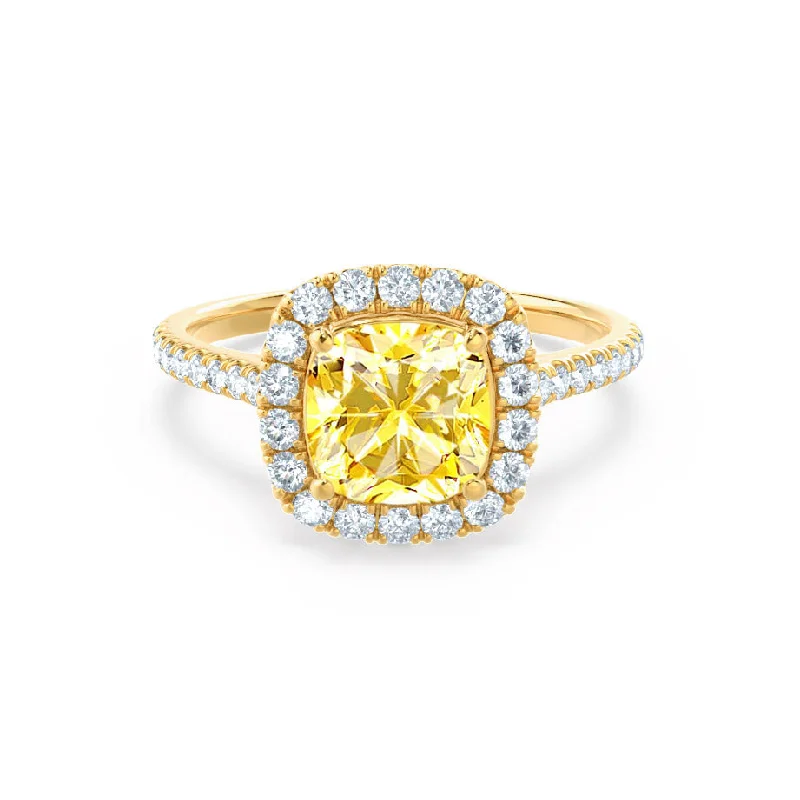 VIOLETTE - Chatham® Cushion Yellow Sapphire & Diamond 18k Yellow Gold Petite Halo Ring