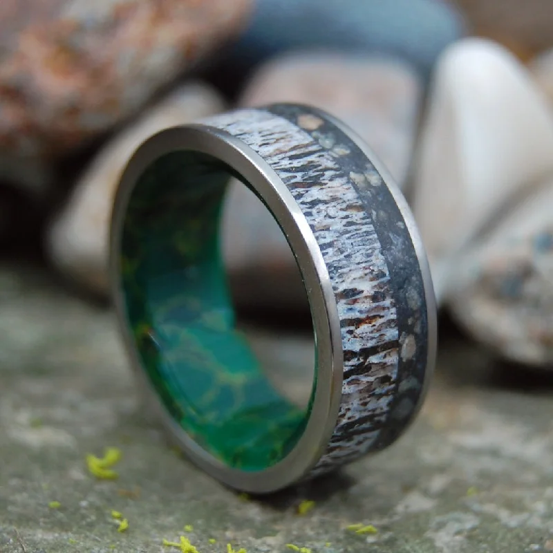 Wading Moose | Men's Moose Antler, Beach Sand, Jade & Titanium Wedding Ring