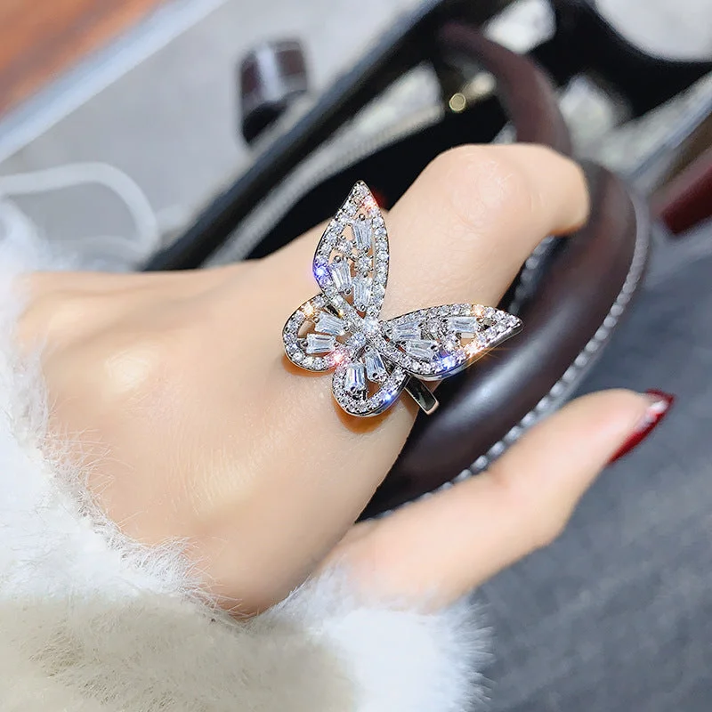 Wholesale Butterfly Full Diamond Rings Alloy