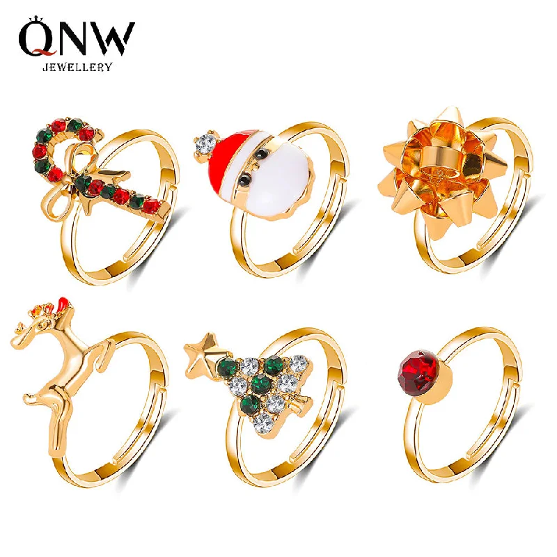 Wholesale Christmas Cute Cartoon Open Adjustable Band Rings