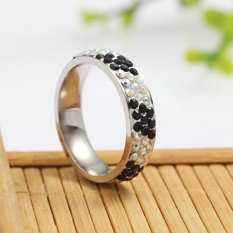 Wholesale Diamond Stitching Colored Diamond Rings Stainless Steel