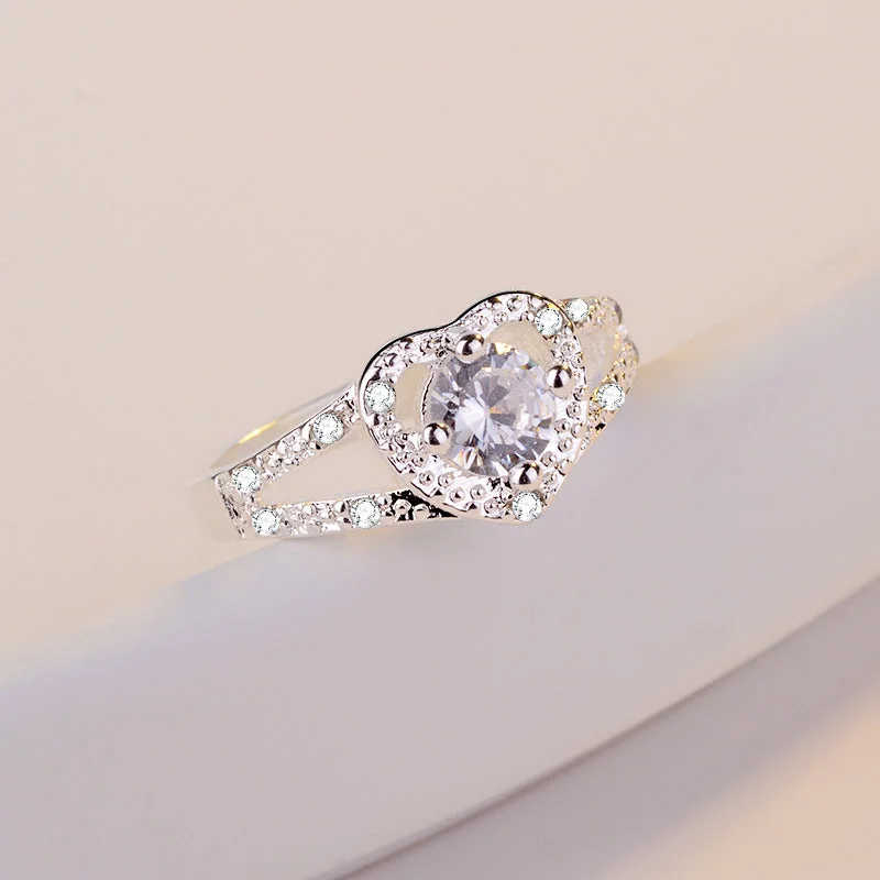 Wholesale Heart Diamond Silver Plated Rings Copper