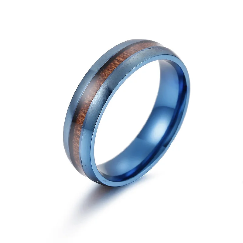 Wholesale Inlaid Acacia Wood Stainless Steel Rings