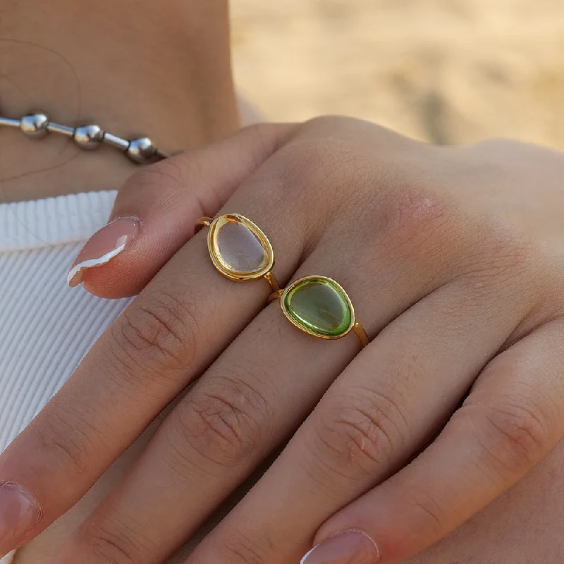 Wholesale Jelly Feel White Green Stainless Steel Plated 18k Gold Ring