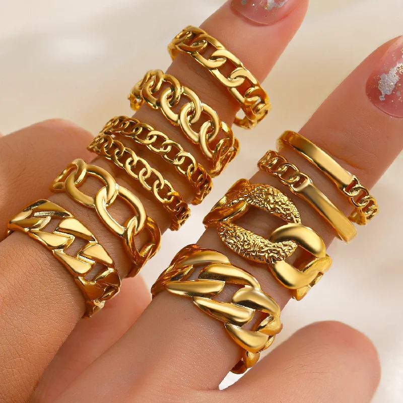 Wholesale Open Adjustable Chain Gold Stainless Steel Ring