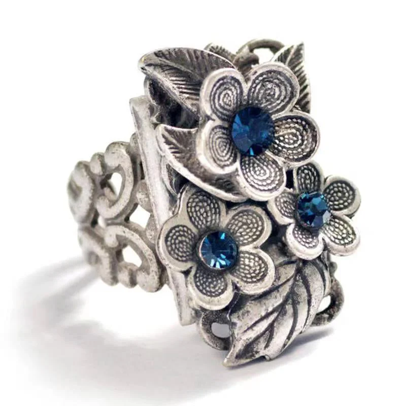 Wholesale Ring Alloy Floral Sapphire Vintage OLY-RS-HC002