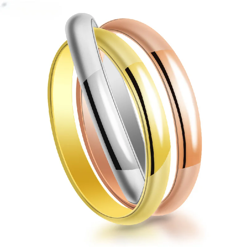 Wholesale Titanium Steel Couple Tricolor Ring