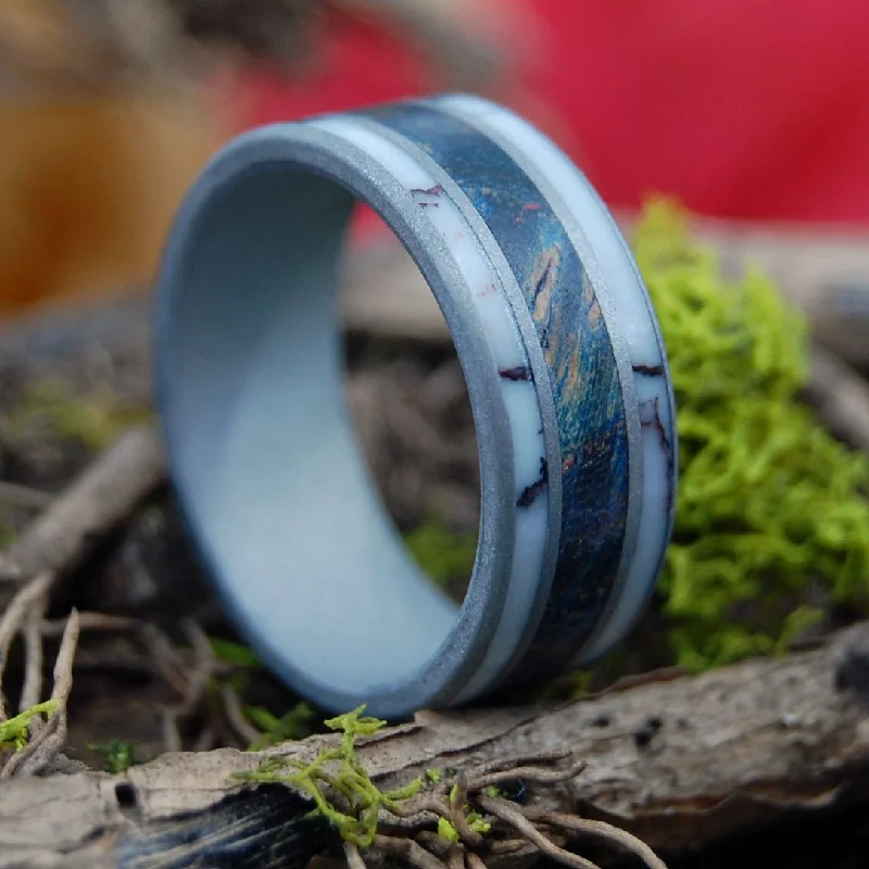 Wild River | Men's Wild Horse Jasper Stone, Blue Maple Wood & Titanium Wedding Ring