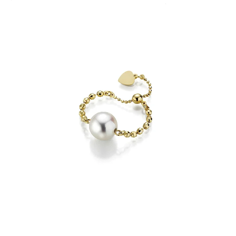 Loose-Fitting 18K Gold Ring w. Akoya Pearls