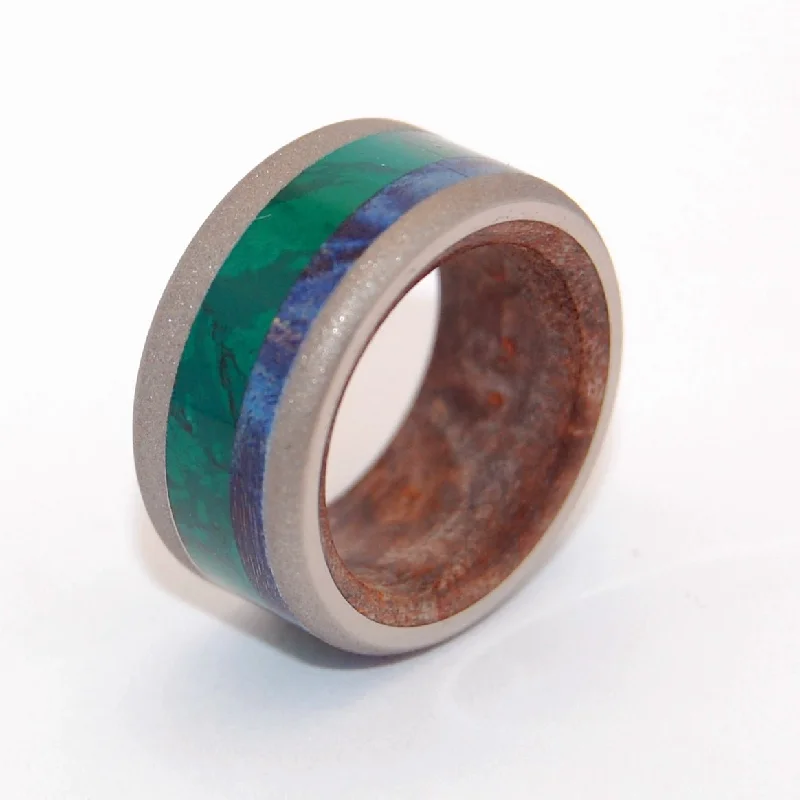 Yoshino River | Men's Jade Stone, Blue Box Elder Wood & Titanium Wedding Ring